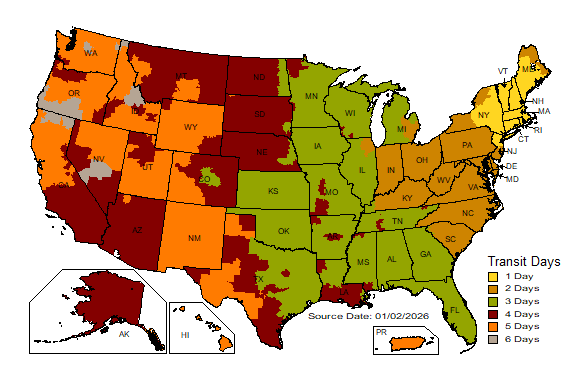 UPS time in transit map